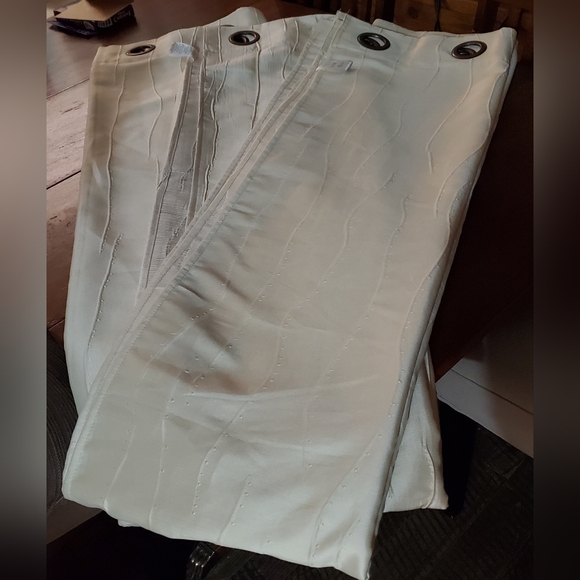 Textured Fabric Curtain Panel Polyester, Ivory, Machine Washable - Picture 3 of 6